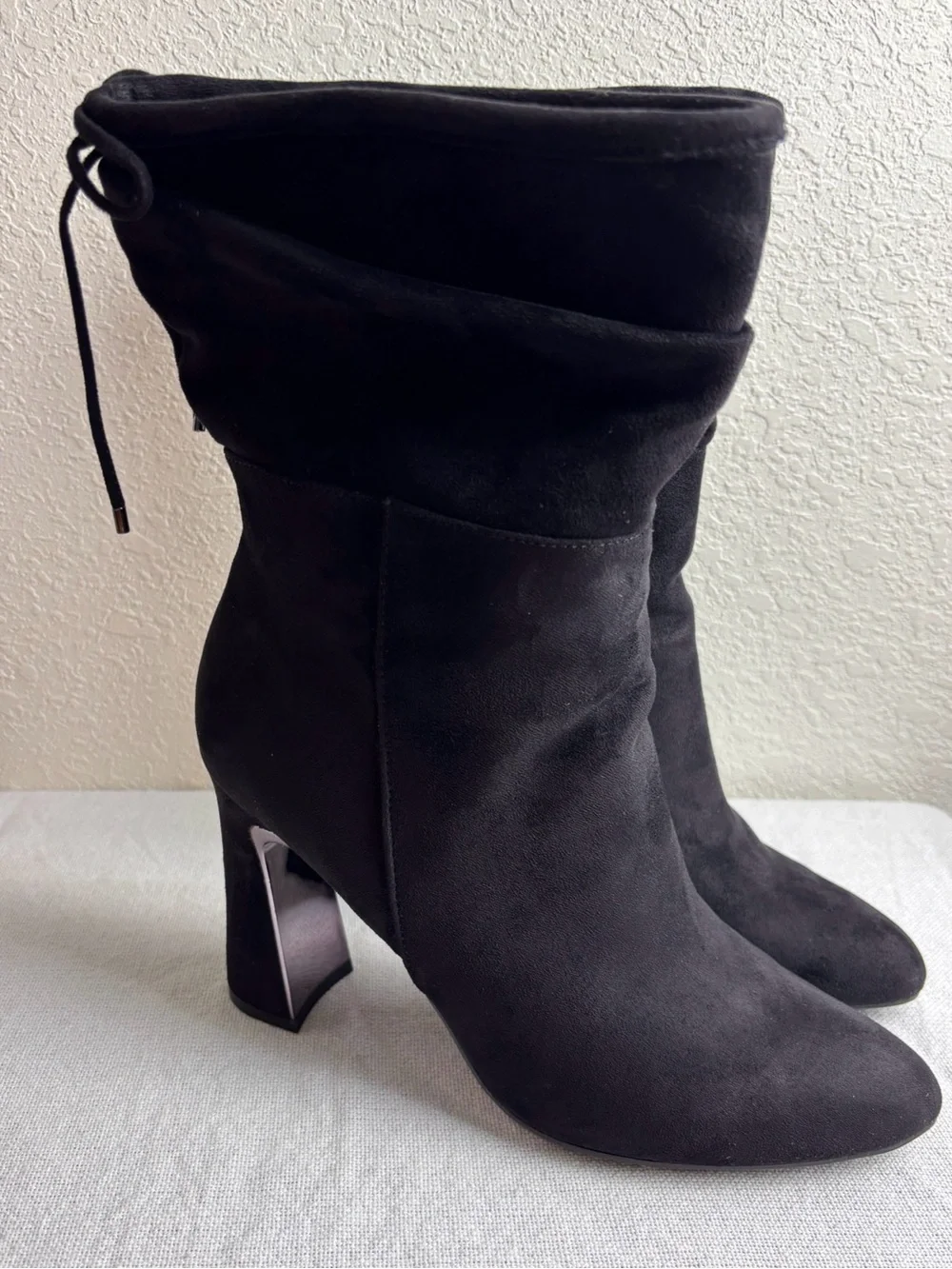 Impo Othella Black Suede Mid-Calf Boots Silver-toned Metallic Block Heel Size9.5